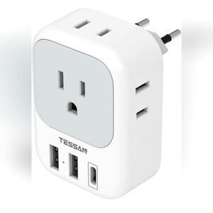European Travel Plug Adapter USB C, TESSAN International Plug Adapter with 4 AC